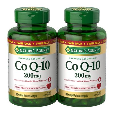Nature&#39;s Bounty CoQ10 200 mg Softgels, Heart Health Cellular Energy Support, Twin Pack, 160 Rapid Release Softgels