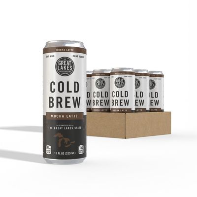 Great Lakes Mocha Oat Milk Cold Brew Latte Coffee, 11 Ounce Cans, Pack of 12