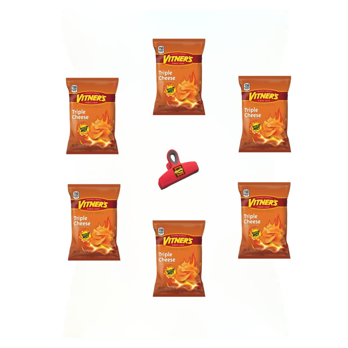 Munchie Box VITNER&#39;s Original Tangy Triple Sizzlin Hot Cheese Potato Chips A Chicago Favorite 1.0 oz Bags (Pack of ( 6 ) Bags)