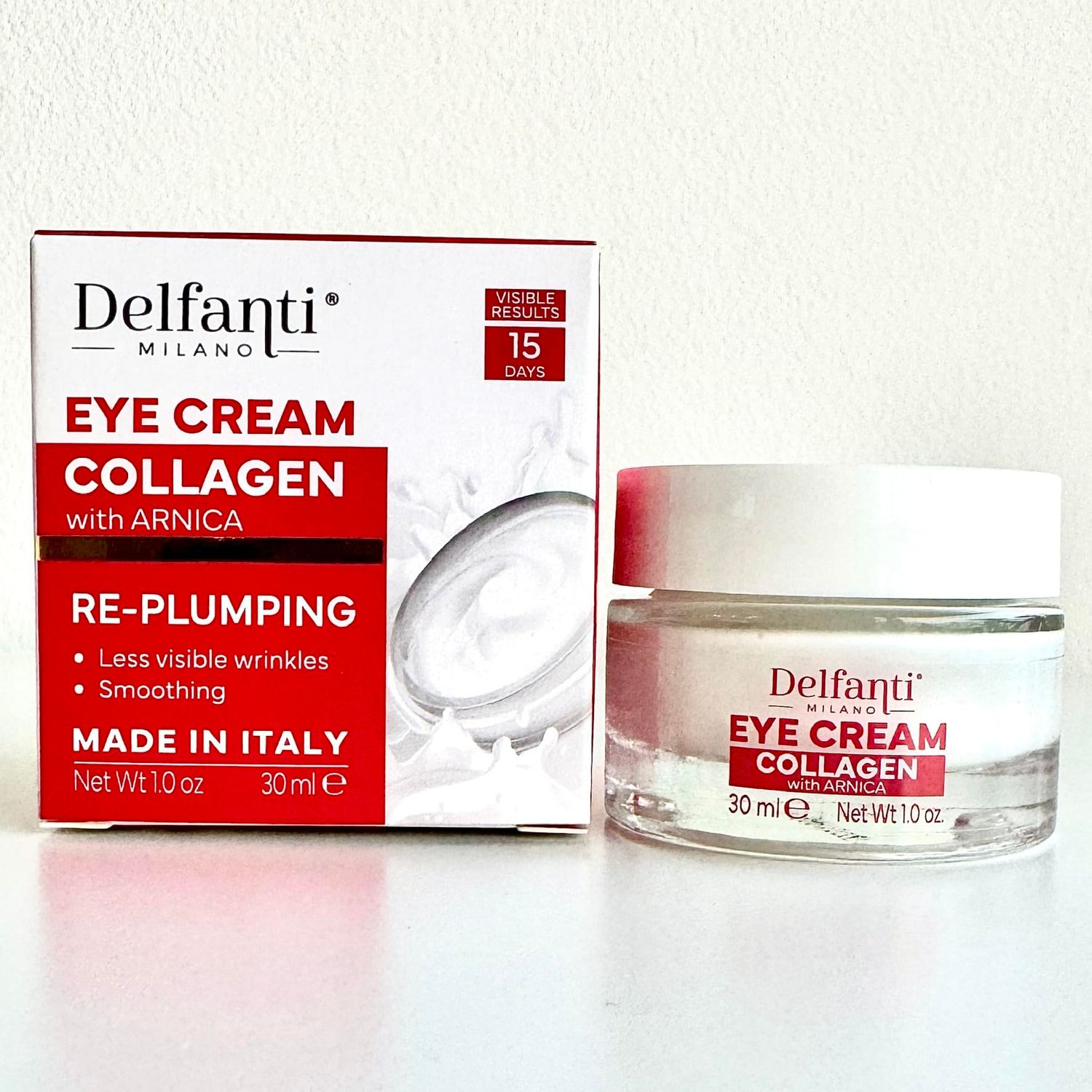 Delfanti-Milano COLLAGEN RE-PLUMPING EYE CREAM with ARNICA Smoothing Less Visible Wrinkles Fast Result Vegan Made in Italy