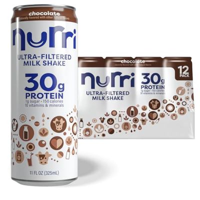 Nurri - 30g Protein Ultra Filtered Milk Shake - Chocolate - Lactose Free, Low Sugar, 150 Calories, 10 Vitamins and Minerals - 11 fl oz, 12 Cans