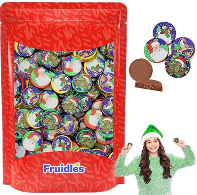 Fruidles Christmas Rich Disc Chocolate, Party Bag Fillers, Individually Wrapped Silver Foils, Kosher Certified Dairy (2 Pounds)