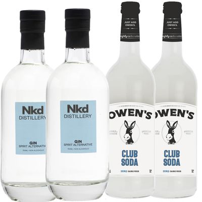 Nkd Distillery Gin Alternative Premium Non-Alcoholic Spirit 750 ML Bottles w Owen s Mixers Club Soda 750 ML Bottles - Perfect for Mocktails - Made in USA