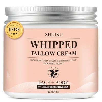 SHUIKU Beef Tallow for Skin, Whipped and Organic Beef Tallow and Honey Balm, Beef Tallow for Face, Grass-Fed Beef Tallow Moisturizer