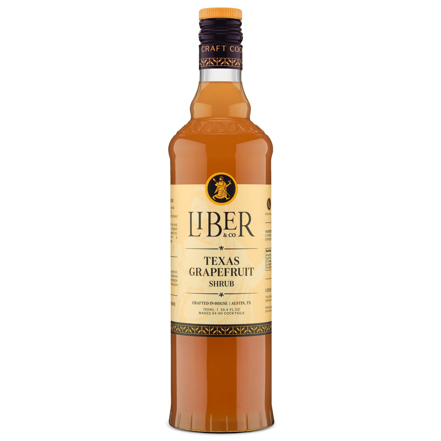 Liber Co. Texas Grapefruit Shrub (25.4 oz) - Craft Cocktail Mixer with 55 Rio Red Grapefruit Juice Champagne Vinegar - Adds Tart Complexity to Cocktails Mocktails