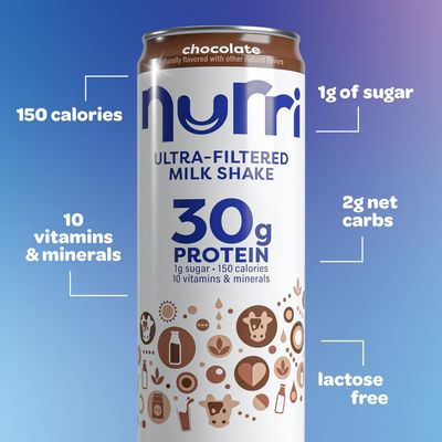 Nurri - 30g Protein Ultra Filtered Milk Shake - Chocolate - Lactose Free, Low Sugar, 150 Calories, 10 Vitamins and Minerals - 11 fl oz, 12 Cans