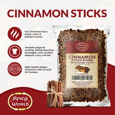 Spicy World Cinnamon Sticks 1.75 Pound Bulk Bag - 150 to 175 Sticks - Strong Aroma, Perfect for Baking, Cooking Beverages - 3 Inches Length - Cassia Saigon Cinnamon from Vietnam 28 Oz
