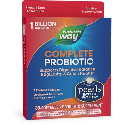 Nature&#39;s Way Complete Probiotic Pearls, Supports Digestive Balance, 1 Billion Live Culture, Supplement for Men and Women, No Refrigeration Required, 30 Softgels (Packaging May Vary)