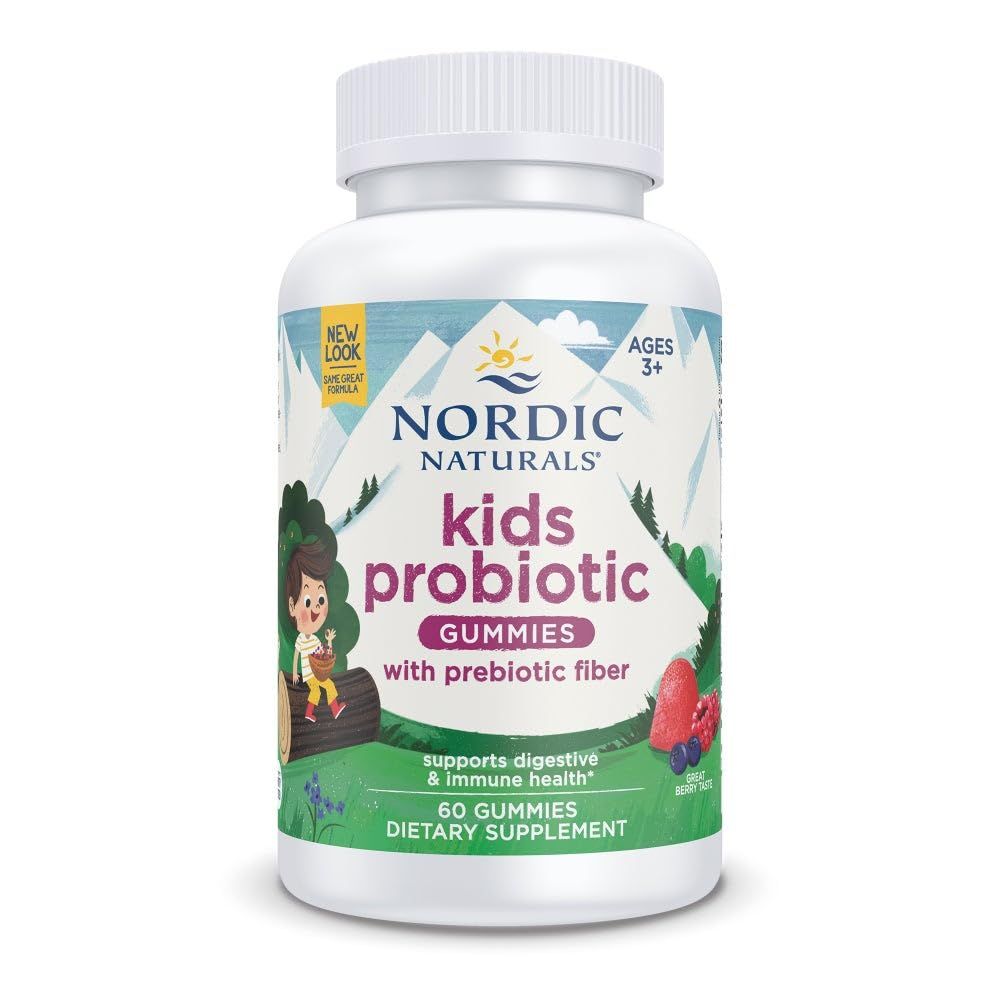 Nordic Naturals Kids Nordic Flora Probiotic Gummies, Merry Berry Punch - 60 Gummies - 1.5 Billion CFU Prebiotic Fiber - Non-GMO, Vegan - 30 Servings