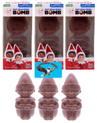 Elf On the Shelf Figurine Hot Chocolate Cocoa Bombs 3 Count - Three Elf Figurine Bombs made with Belgian Chocolate with Mini Marshmallows - Includes PITCHING PIGEON Magnet