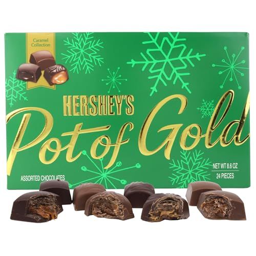 HERSHEY&#39;S Christmas Pot of Gold Milk Chocolate Caramel Truffles Box, Candy Gift Set, 24 Total Pieces, 8.75 Ounces