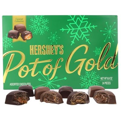 HERSHEY&#39;S Christmas Pot of Gold Milk Chocolate Caramel Truffles Box, Candy Gift Set, 24 Total Pieces, 8.75 Ounces