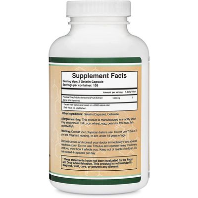 Tribulus Terrestris for Men (Purest 95 Saponin Content) 210 Capsules, 1,000mg Concentrated Fruit Extract (Third Party Tested, Vegan Safe, Non-GMO) for Stamina and Energy by Double Wood