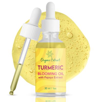 ORGANIC EXTRACT Turmeric Oil for Face Body - 1 fl oz 30 ml - Brightening Serum for Dark Circles, Wrinkles, Dark Spots, Hydrates and Nourishes with Papaya, Jojoba Oil and Vitamin E, Made in USA