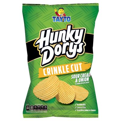 Tayto Hunky Dorys Crinkle Cut Sour Cream And Onion Potato Chips, 4.8 oz, Pack of 3
