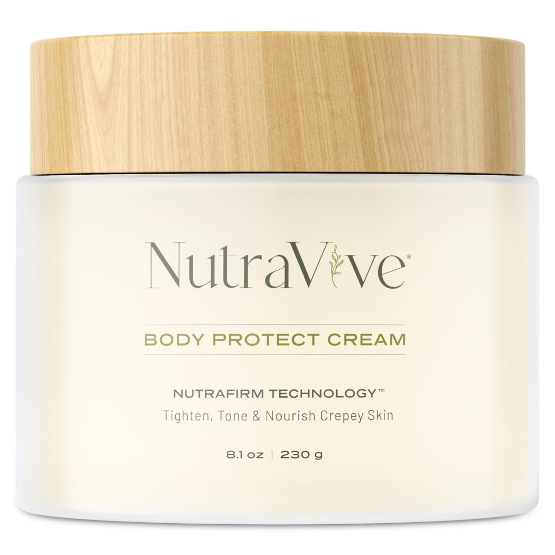 NutraVive Body Protect Cream - Anti-Aging Crepey Skin Moisturizer, 8.1 Oz - Tighten, Tone Nourish Crepey Skin - Full Body Moisturizing Treatment - Boost Collagen Production Protect Skin Layers