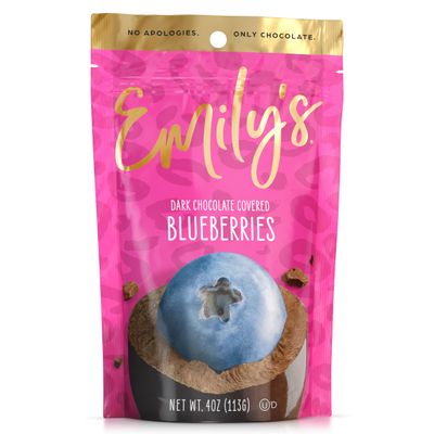 Emily&#39;s Dark Chocolate Covered Blueberries, No Artificial Flavors or Colors, Gluten-Free, Resealable Bag, 4oz