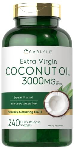 Carlyle Coconut Oil Extra Virgin Softgel Capsules 3000mg 240 Count Naturally Occurring MCTs Non-GMO and Gluten Free Supplement