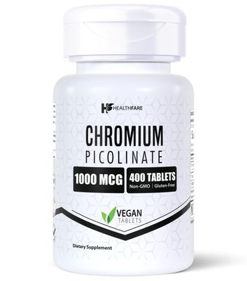 HealthFare Chromium Picolinate 1000mcg 400 Tablets Gluten-Free Non-GMO Made in USA