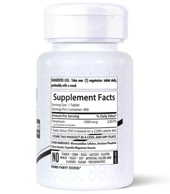 HealthFare Chromium Picolinate 1000mcg 400 Tablets Gluten-Free Non-GMO Made in USA