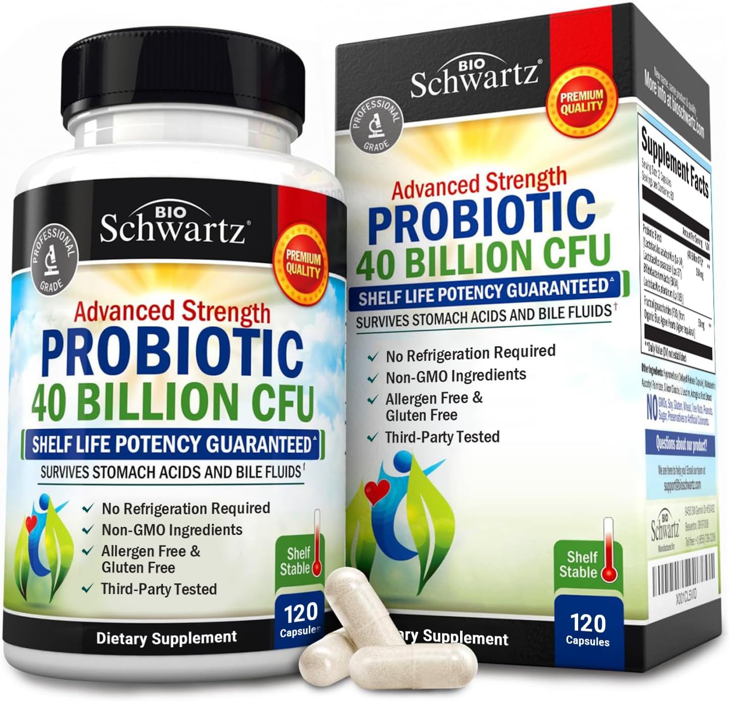 Daily Probiotic Supplement 40 Billion CFU - Gut Health Complex with Astragalus and Lactobacillus Acidophilus Probiotic for Women and Men - Shelf Stable, with Prebiotics for Digestive Health 120 ct