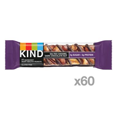 KIND Nut Bars, Salted Caramel Dark Chocolate Nut, 1.4 Ounce, 60 Count, Gluten Free, 5g Sugar, 6g Protein