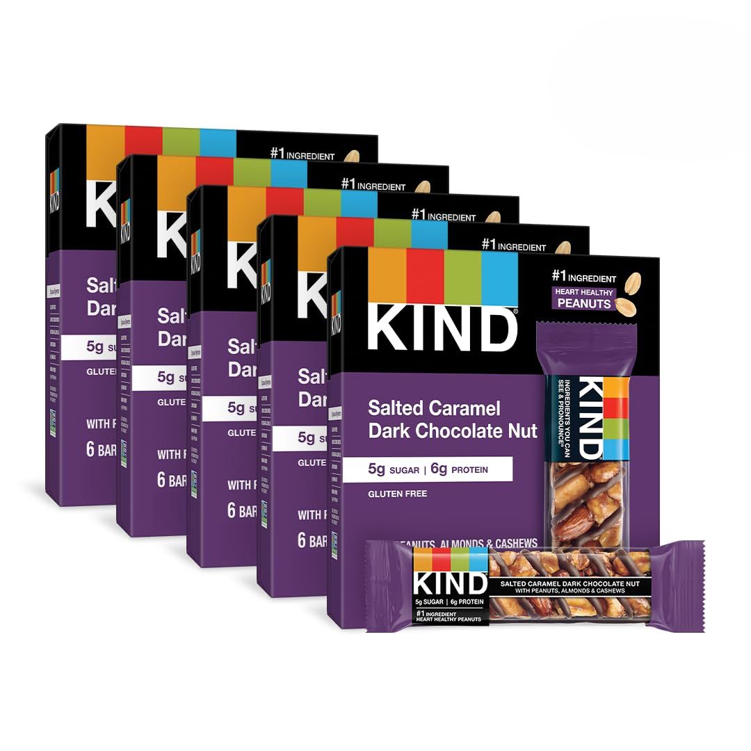 KIND Nut Bars, Salted Caramel Dark Chocolate Nut, 1.4 Ounce, 60 Count, Gluten Free, 5g Sugar, 6g Protein