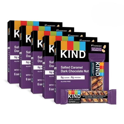 KIND Nut Bars, Salted Caramel Dark Chocolate Nut, 1.4 Ounce, 60 Count, Gluten Free, 5g Sugar, 6g Protein