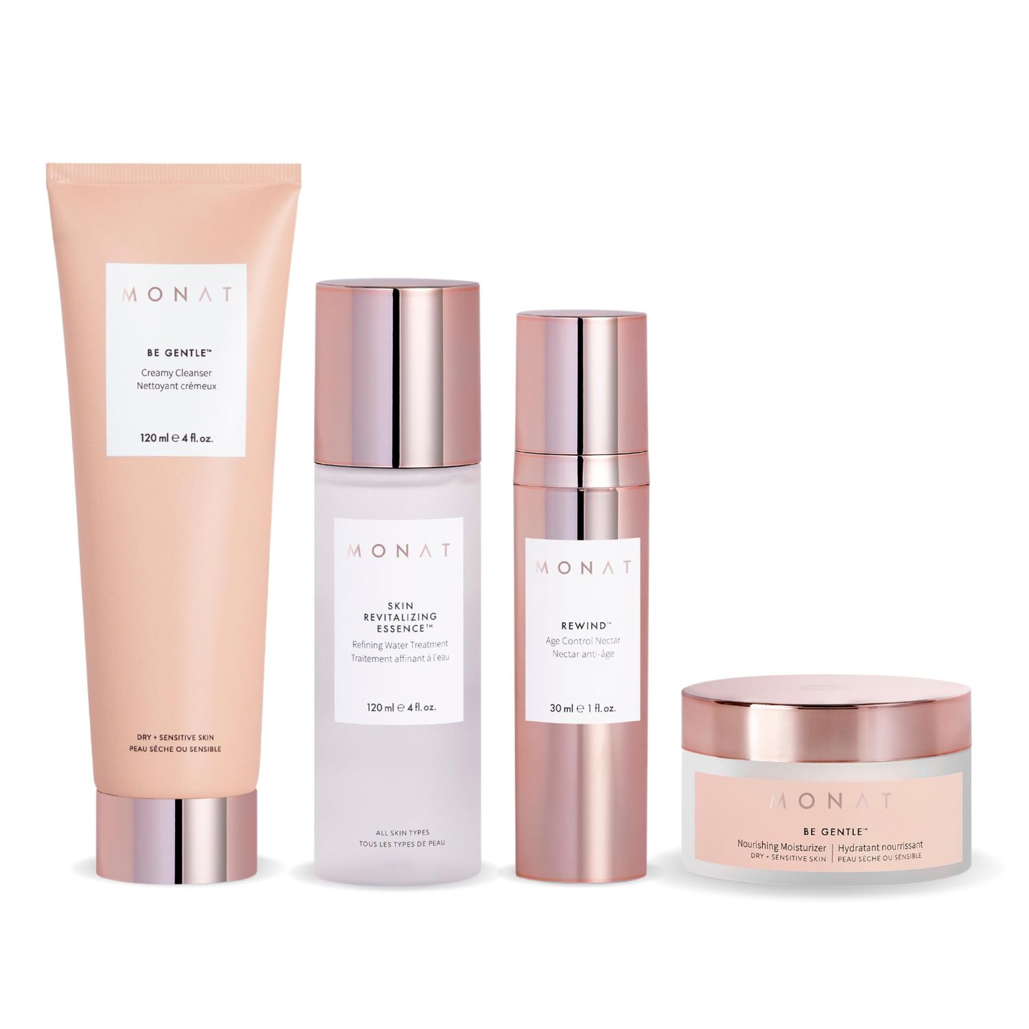 MONAT BE GENTLE System - Nourishing Skincare System with Gentle Cleanser Revitalizing Essence Anti-Aging Nectar Gentle Moisturizer - Powerful Blend of Natural Ingredients - Sensitive Skin Friendly