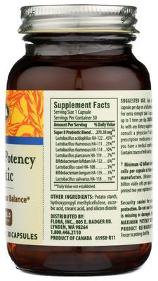Flora Super 8 Hi Potency Probiotics 30 Count - Healthy Yeast Balance Digestive Health - for Men Women - 42 Billion CFU, Raw, Gluten Free - Up to 1 Month Supply