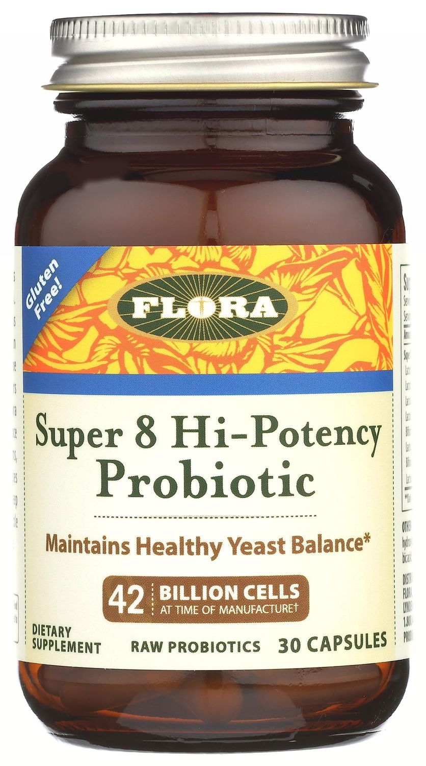 Flora Super 8 Hi Potency Probiotics 30 Count - Healthy Yeast Balance Digestive Health - for Men Women - 42 Billion CFU, Raw, Gluten Free - Up to 1 Month Supply