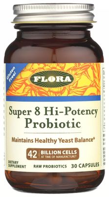 Flora Super 8 Hi Potency Probiotics 30 Count - Healthy Yeast Balance Digestive Health - for Men Women - 42 Billion CFU, Raw, Gluten Free - Up to 1 Month Supply