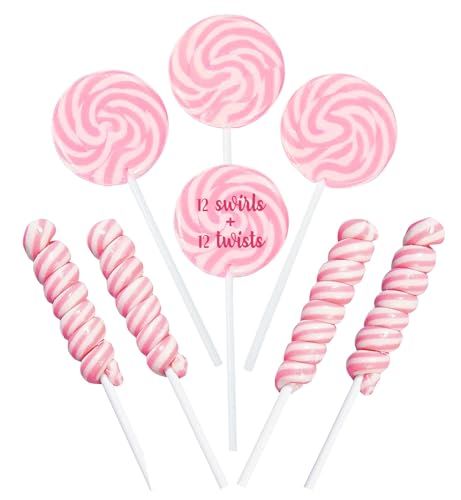 Pink Candy - 18g Swirl And 12g Twisty Lollipops - 24 Suckers Individually Wrapped - Candy Buffet