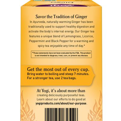 Yogi Tea - Ginger Tea (6 Pack) - Supports Healthy Digestion - Soothing and Spicy Blend - Caffeine Free - 96 Organic Herbal Tea Bags