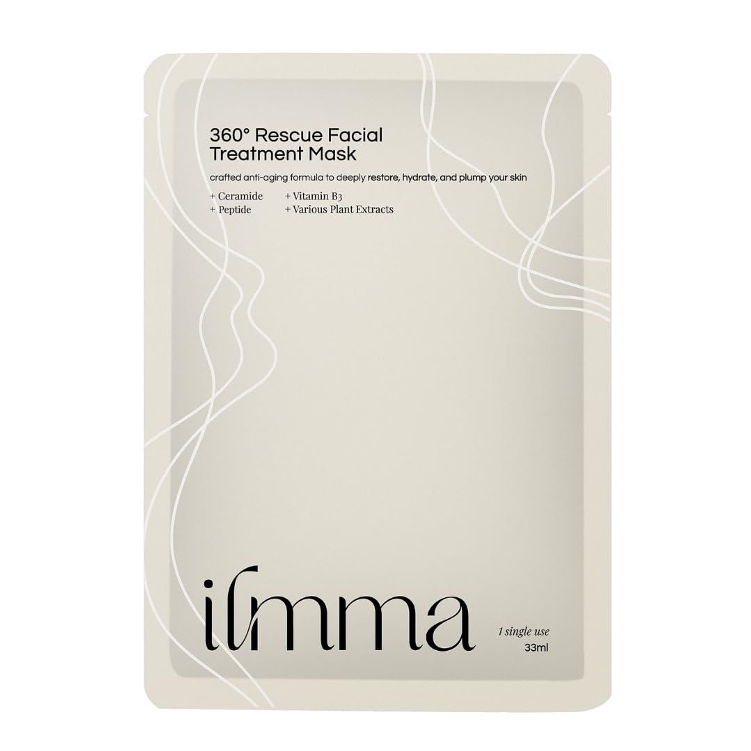 ilmma Featured in Grammys Gift Bag 360 Rescue Ceramide Peptide Vitamin B Facial Treatment Mask Ultra Rich Formula for All Skin Types Sensitive Skin (1 sheet)