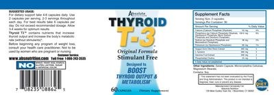 Absolute Nutrition Thyroid T3 Radical Metabolic Support for Women and Men, Energy and Focus, Healthy Thyroid Function, Natural Formula, Non-GMO, No Caffeine, 2 Pack 60 Servings, 120 Capsules