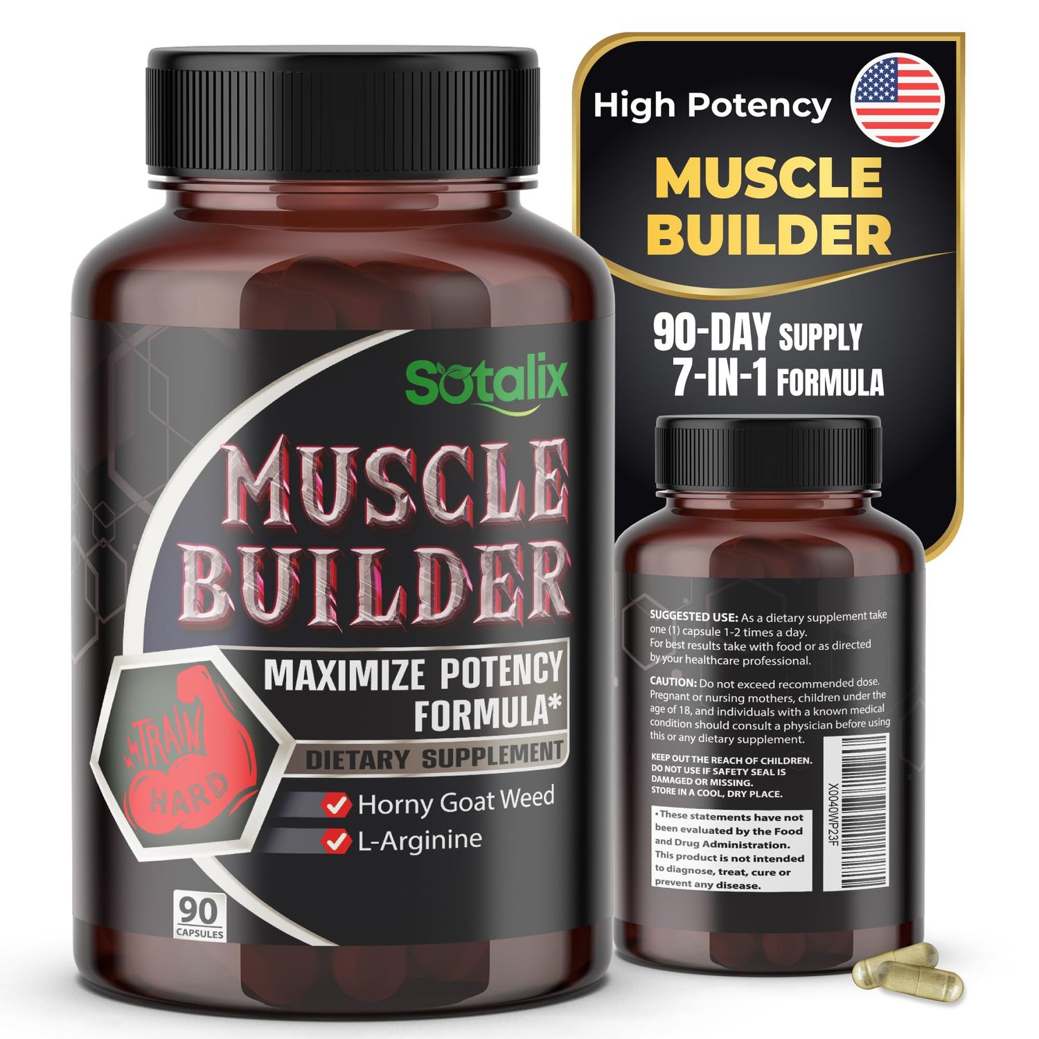 Ultra Muscle Builder Supplement Highest Potency with L-Arginine, Tribulus - Increase Energy, Stamina, Strength, Sports Training Support 90-Day Supply (90 Count (Pack of 1))