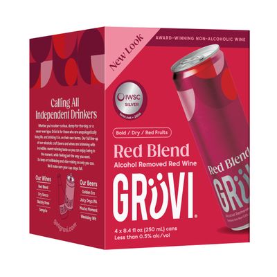 Gruvi Award Winning Non-Alcoholic Wine, Dry Red Blend, Fruity and Bold, 45 Calories, Gluten Free, 8.4 fl oz, Pack of 4