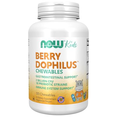 NOW Foods Supplements, BerryDophilus with 2 Billion, 10 Probiotic Strains, Xylitol Sweetened, Strain Verified, 120 Chewables, packaging may vary