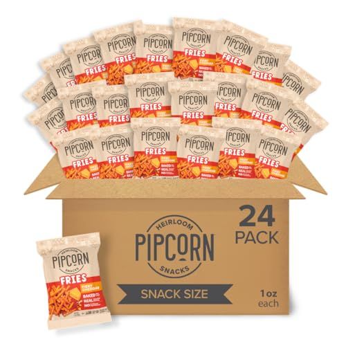 Heirloom Baked Fiery Cheddar Fries by Pipcorn - 1oz 24pk - Healthy Snacks, Gluten Free Snacks, Non-GMO, Upcycled Heirloom Corn Flour, Vegan