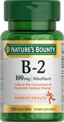 Nature&#39;s Bounty Vitamin B2 as Riboflavin Supplement, Aids Metabolism, 100mg, 100 Count