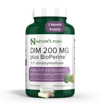 DIM 200mg Estrogen Balance for Women Men Diindolylmethane Black Pepper for Non-cystic Acne, Hormone Balance, Menopause Antioxidant Support Vegan Gluten Soy Free Non-GMO USA 2 month supply 60 caps
