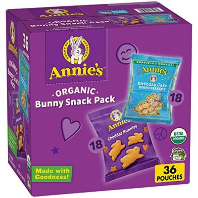 Annie&#39;s Organic Birthday Cake Bunny Grahams and Cheddar Bunnies Snack Pack 36 Count, 36 oz