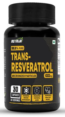 NutriJa Trans Resveratrol 100MG Capsules - 99.5 Pure Micronized and Highly Bioavailable Supplement Slow Down Aging, Proven Powerful Anti-Oxidant Improves Metabolism Heart Health (30 Capsules)