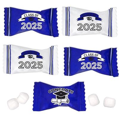 Blue Graduation Butter Mints Class of 2025 Candies Bag 100 Count Individually Wrapped Congratulations Grad Mint Candy 13 Ounce Bags Goody Treats Sweets Holiday Dinner Party Supplies Decoration