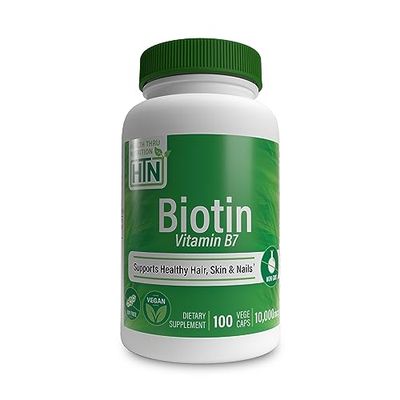Health Thru Nutrition Biotin 10,000mcg Vegan 100 Capsules Vitamin B7 Hair, Skin, Nail Support Keratin Production Non-GMO, Soy-Free, Gluten-Free, Hypoallergenic