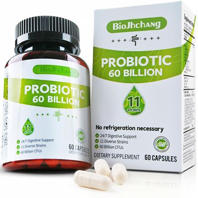 BioJhchang Probiotics 60 Billion CFUs, 11 Diverse Strains Natural Prebiotics for Immune, Digestive and Gut Health Supports Occasional Constipation Diarrhea Gas Bloating for Women Men 60 Count