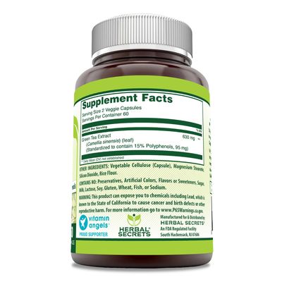 Herbal Secrets Green Tea Extract 630 Mg Per Serving Veggie Capsule Supplement Non-GMO Gluten Free Made in USA (1 Pack, 120 Count)