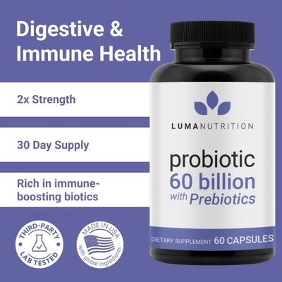 Luma Nutrition Probiotics 60 Billion CFU with Prebiotics - Probiotics for Women and Men - Formulated for Digestive Enzyme Health - Vegan Gluten-Free - 60 Capsules