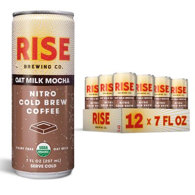 RISE Brewing Co. Oat Milk Mocha Nitro Cold Brew Coffee, No Sugar Added No Dairy, Organic Non-GMO, Low Acidity Vegan, 7 Fl. Oz. Cans